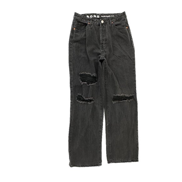 S.O.N.G. 90's Boyfriend Jeans Distressed Button Fly Women's size 11 Black Jeans - Picture 1 of 4